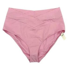 Aerie High Waisted Full Coverage Bikini Bottom Swimsuit Pink‎ Size M